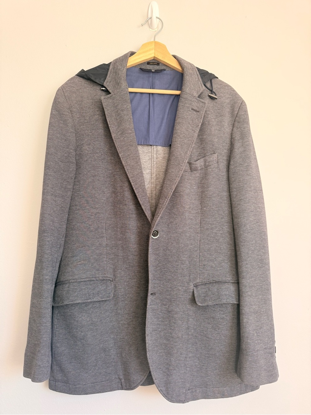 Massimo Dutti Men’s Gray Houndstooth Blazer Jacket w/ Detachable Hood Size 44R